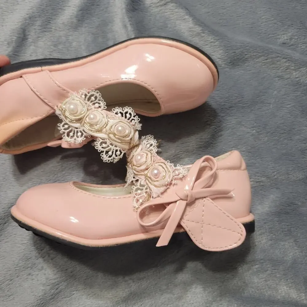 Utopia Shoes Little Girl 7 Pink Floral Strap Dress Up Flowers Loose Needs Repair